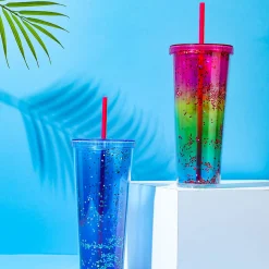 Borraccia Xl In Plastica Con Cannuccia Blu