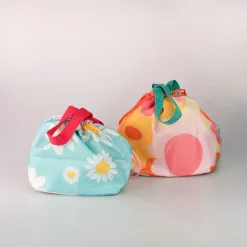 Borsa Porta Pranzo Fantasia Fiori - Azzurro